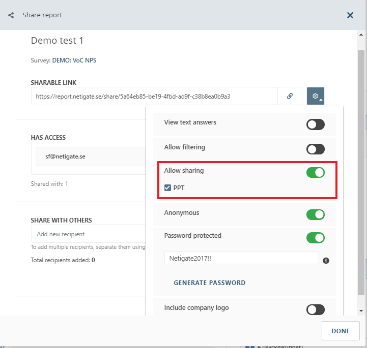 powerpoint export on shared report